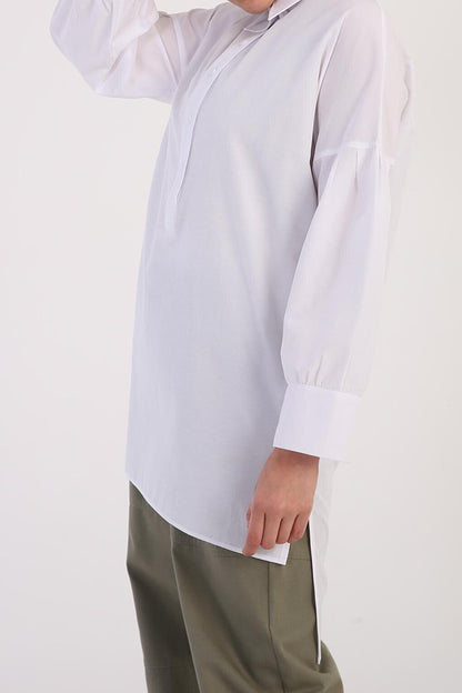 White Sleeve Pleated Comfortable Fit Tunic