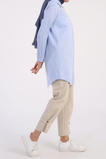 Blue Basic Hidden Placket Shirt Tunic