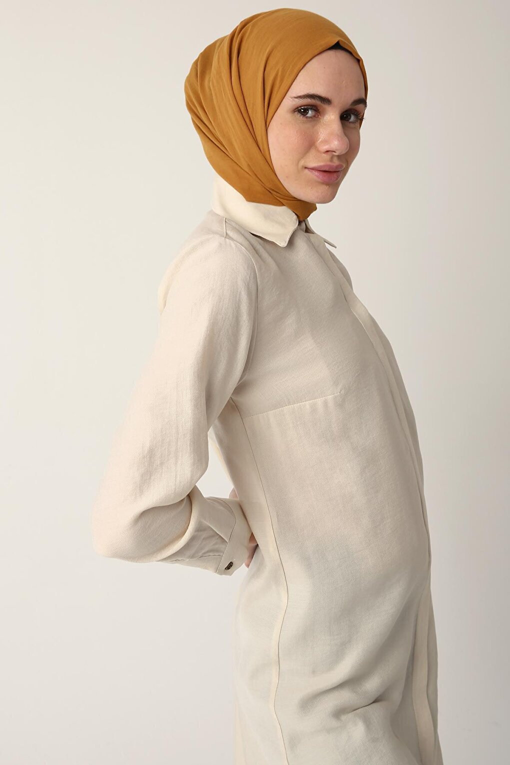 Basic Long Shirt Tunic with Stone Hidden Placket