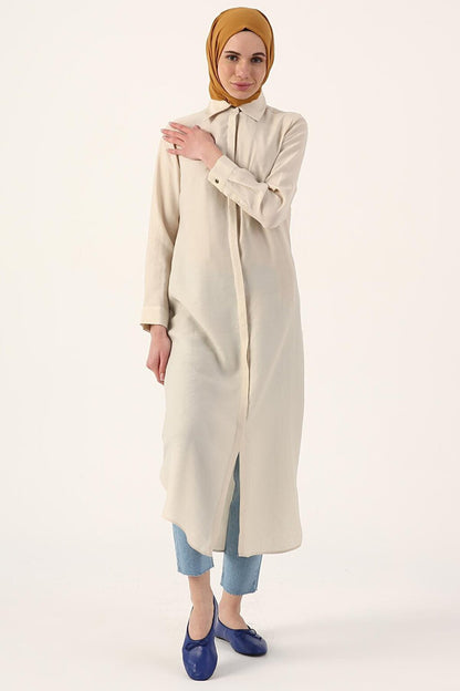 Basic Long Shirt Tunic with Stone Hidden Placket