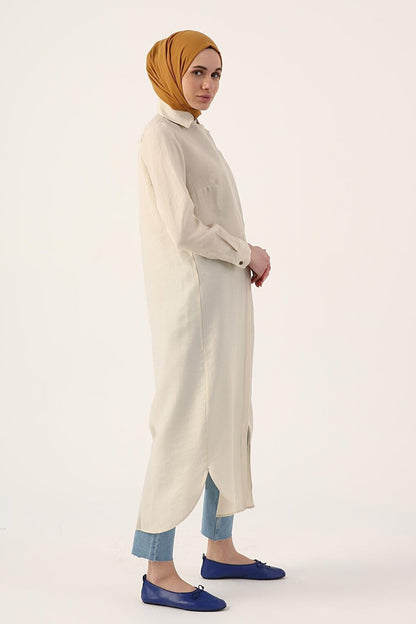 Basic Long Shirt Tunic with Stone Hidden Placket