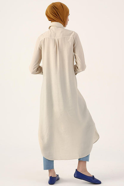 Basic Long Shirt Tunic with Stone Hidden Placket