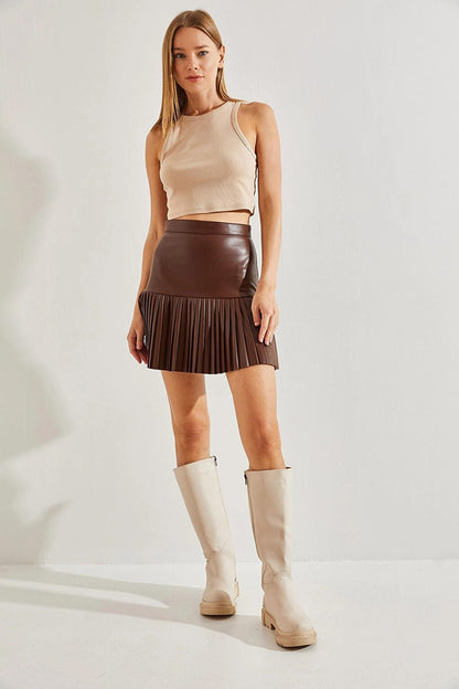 Women's Pleated Leather Skirt