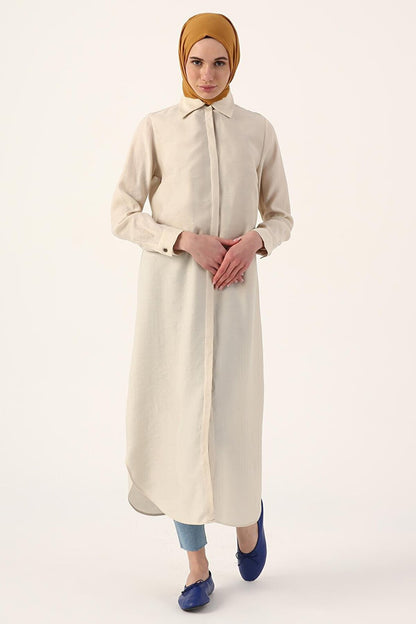 Basic Long Shirt Tunic with Stone Hidden Placket