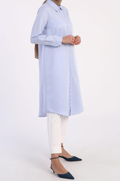 Blue Basic Hidden Placket Long Shirt