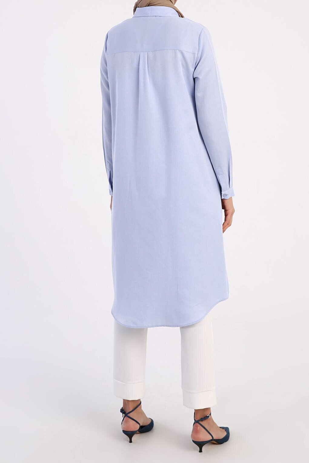 Blue Basic Hidden Placket Long Shirt