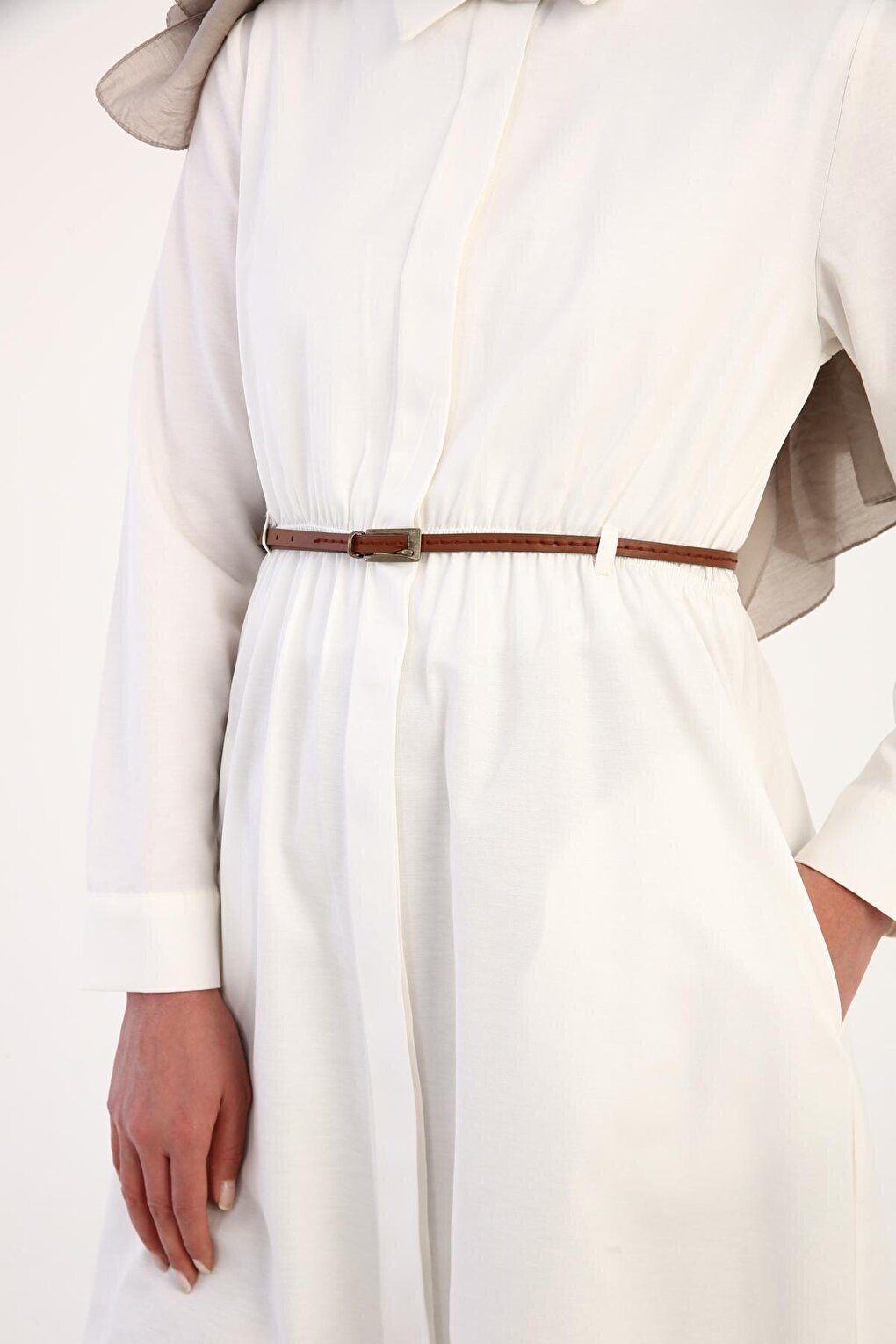 Ecru Belted Shirt Tunic