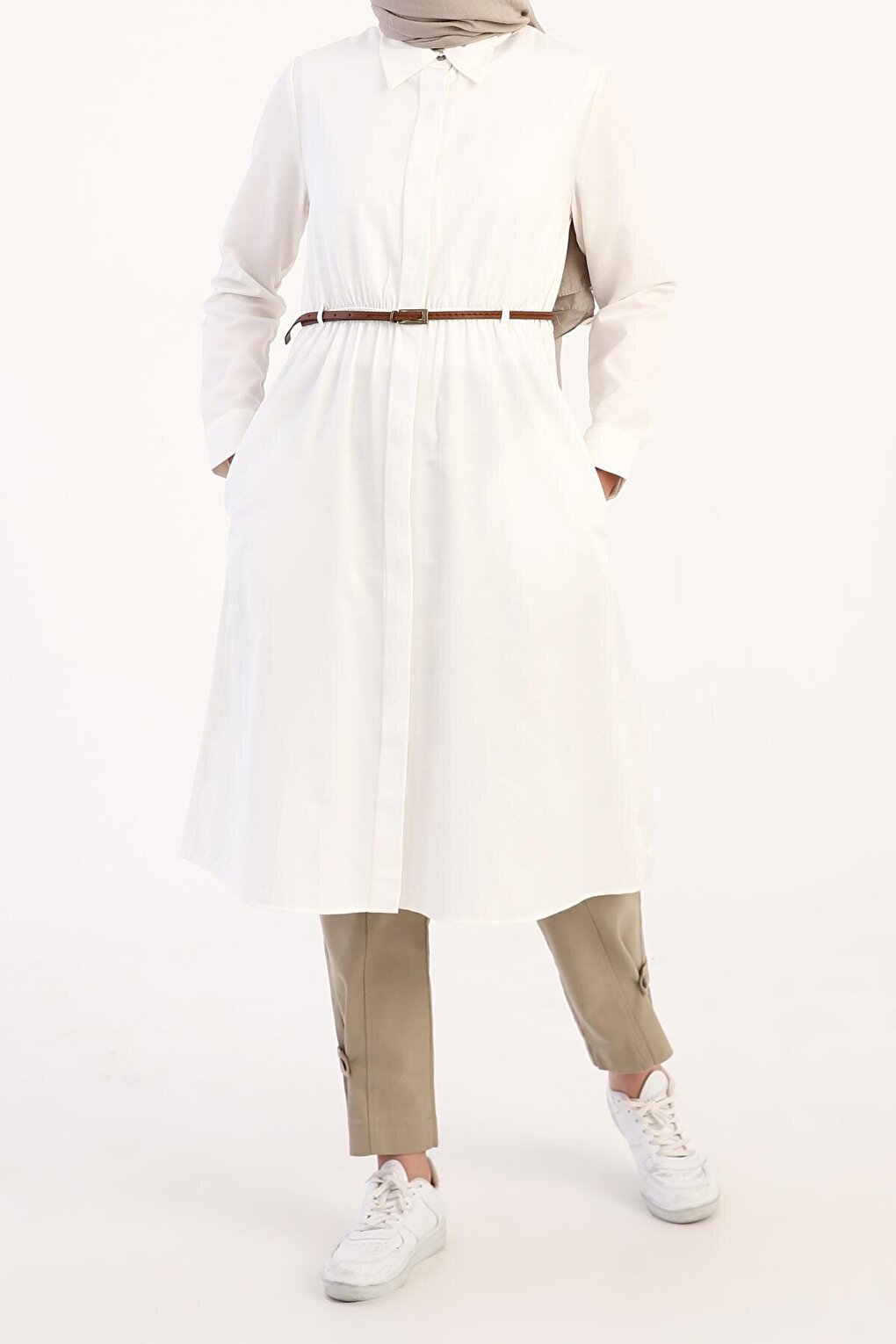 Ecru Belted Shirt Tunic