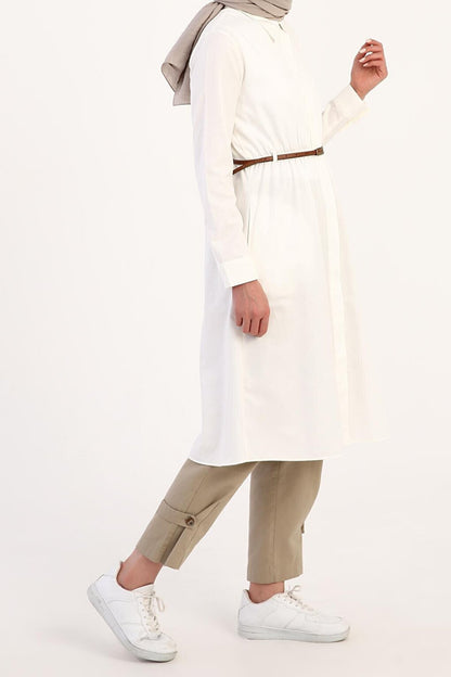 Ecru Belted Shirt Tunic