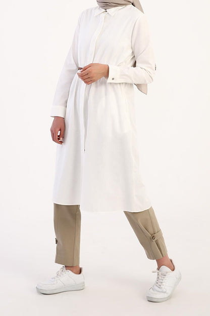 Ecru Belted Shirt Tunic