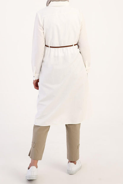 Ecru Belted Shirt Tunic