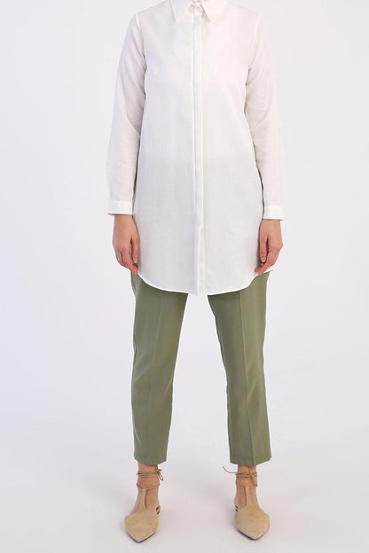 Ecru Basic Hidden Placket Shirt Tunic