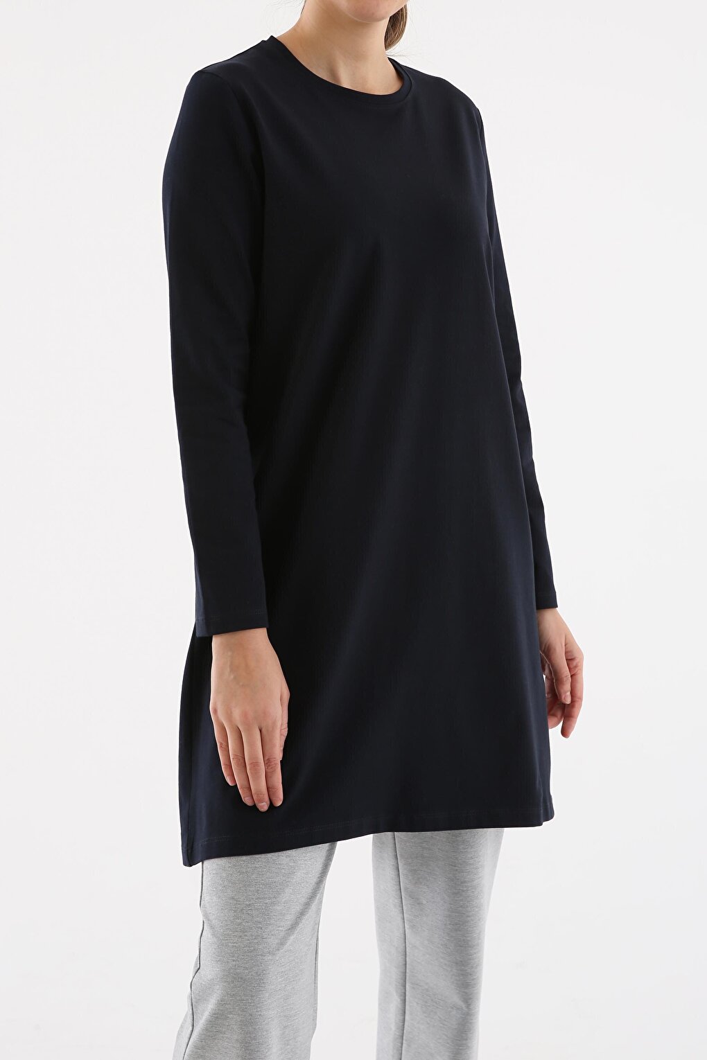 Navy Blue Plus Size Single Jersey Basic Sweat Tunic