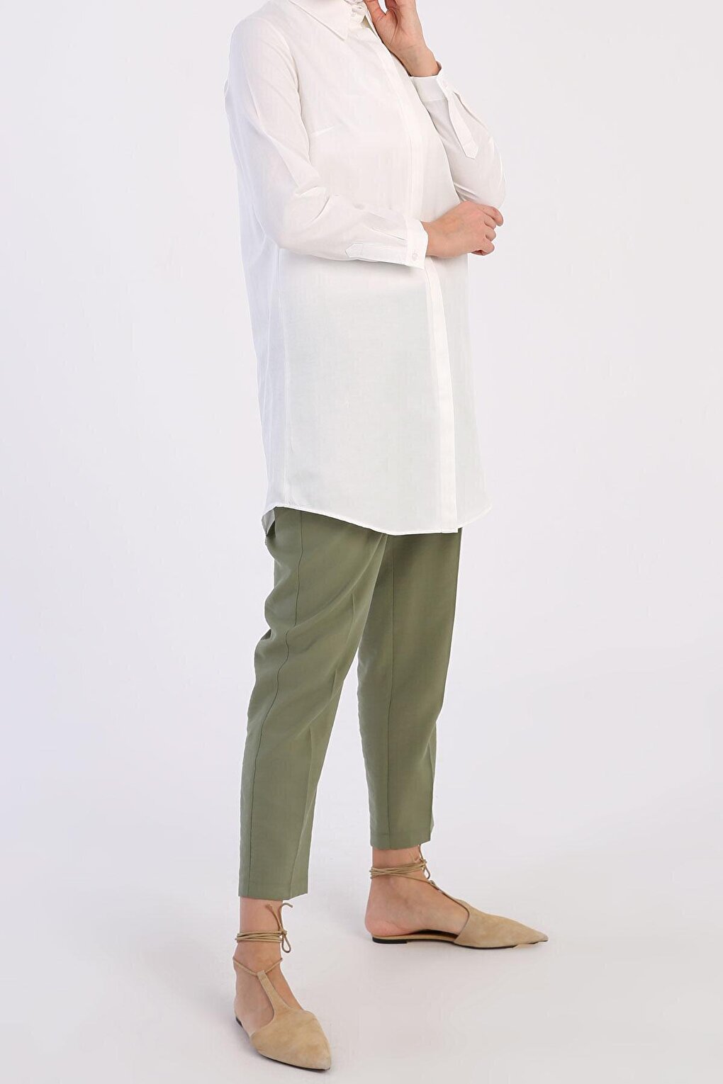 Ecru Basic Hidden Placket Shirt Tunic