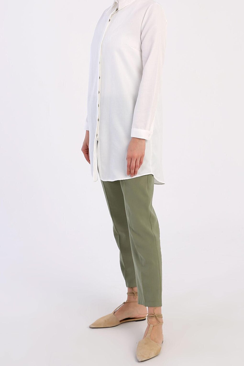 Ecru Basic Hidden Placket Shirt Tunic