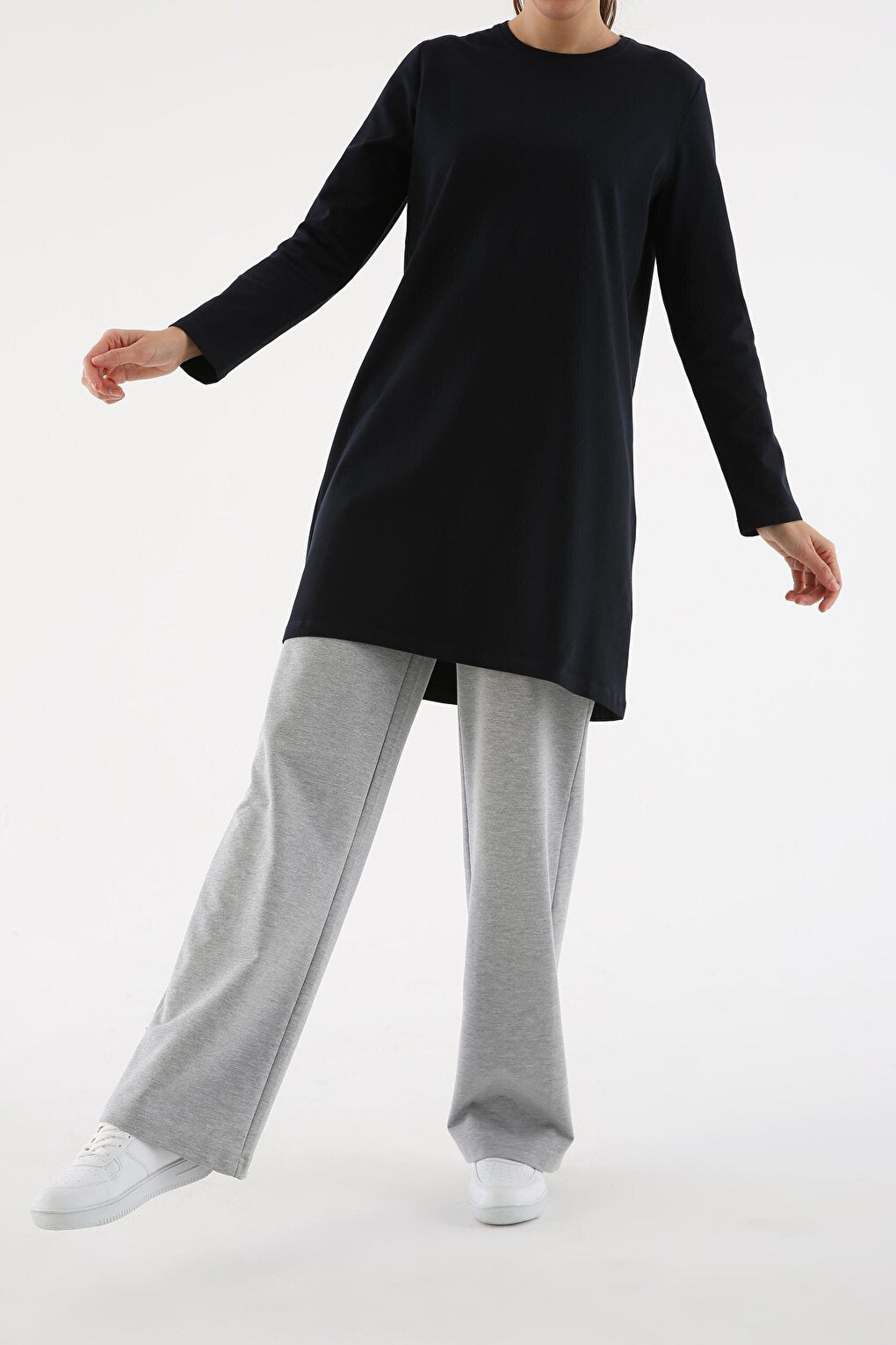 Navy Blue Plus Size Single Jersey Basic Sweat Tunic