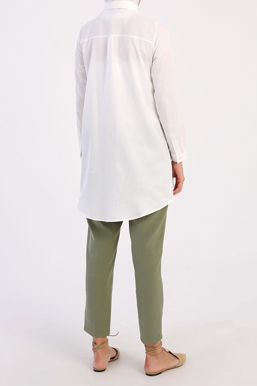 Ecru Basic Hidden Placket Shirt Tunic