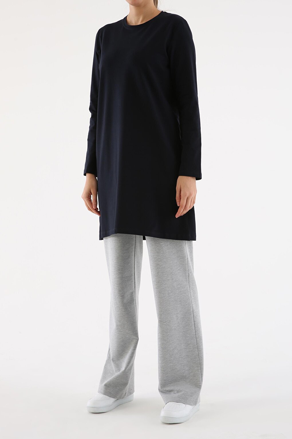 Navy Blue Plus Size Single Jersey Basic Sweat Tunic