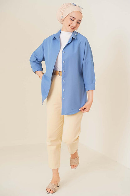 103901 Oversize Basic Hijab Shirt - Indigo