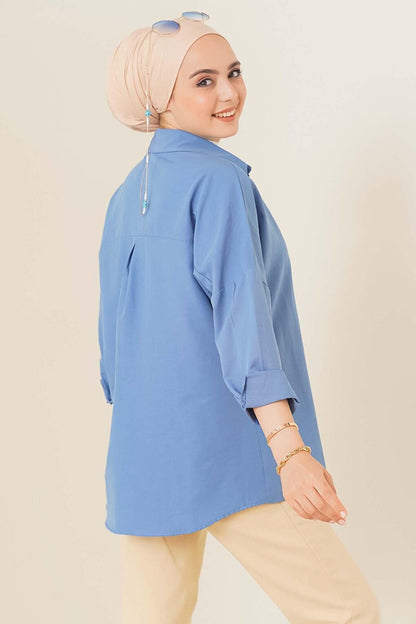 103901 Oversize Basic Hijab Shirt - Indigo