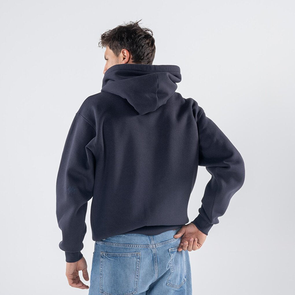 Agar Men's Dark Blue Kangaroo Pocket Hooded Oversize Hoodie Sweatshirt