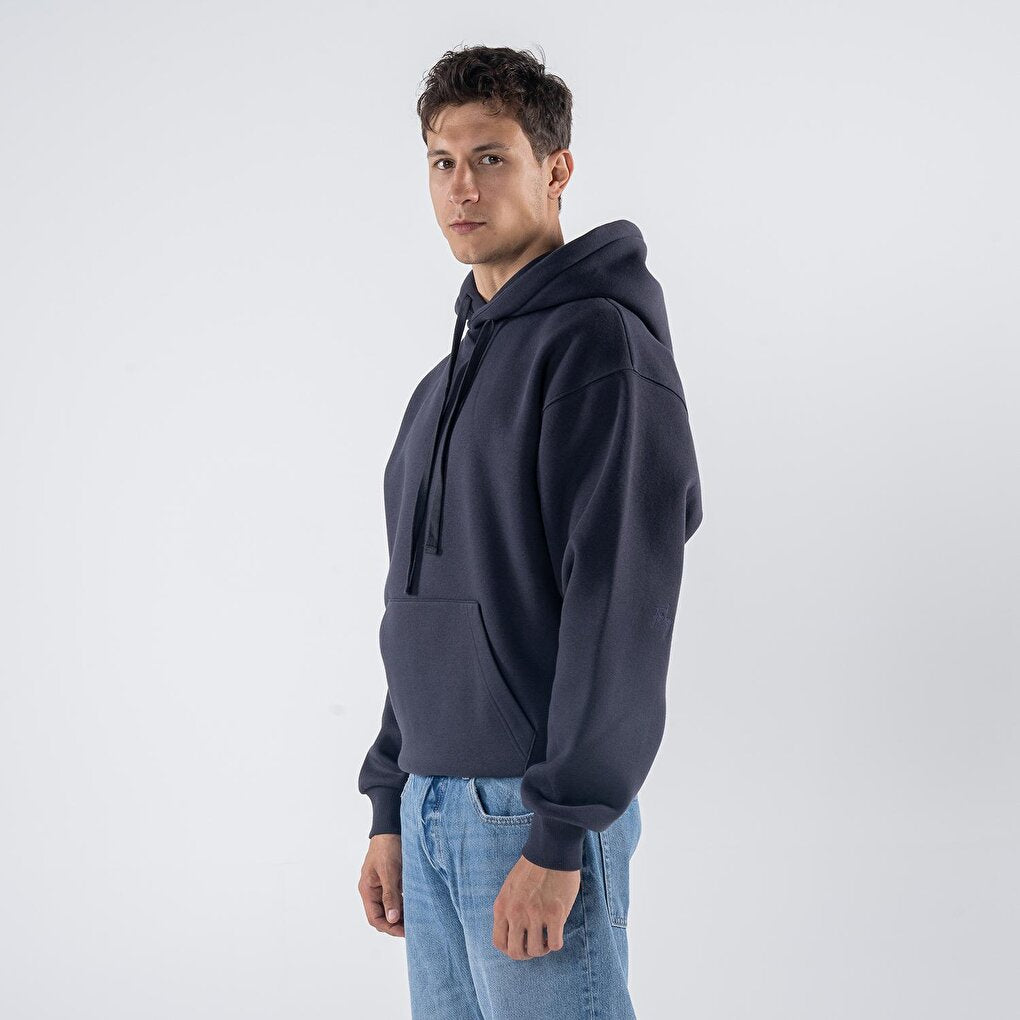 Agar Men's Dark Blue Kangaroo Pocket Hooded Oversize Hoodie Sweatshirt