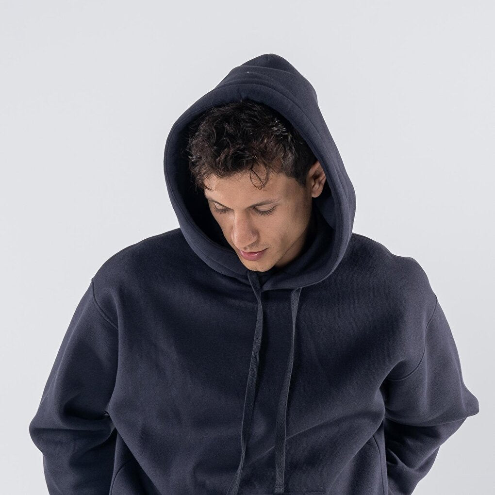 Agar Men's Dark Blue Kangaroo Pocket Hooded Oversize Hoodie Sweatshirt