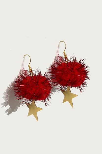 New Year's Eve Christmas Joy Red Star Dangle Earring