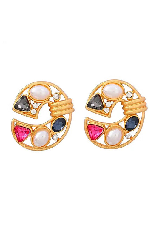 Gold Plated Baroque Style C Stud Earrings