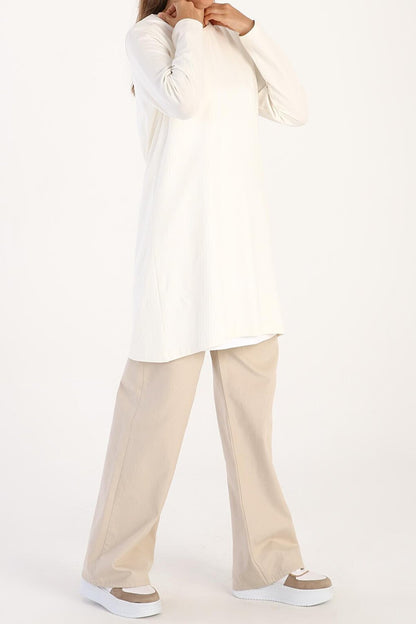 Ecru Large Size Single Jersey Basic Sweat Tunic