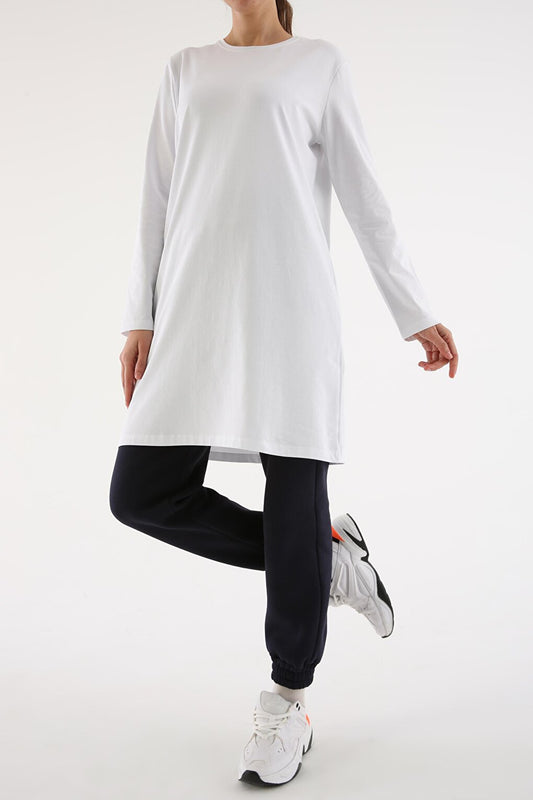 White Plus Size Single Jersey Basic Sweat Tunic