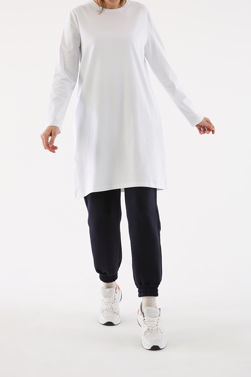 White Plus Size Single Jersey Basic Sweat Tunic