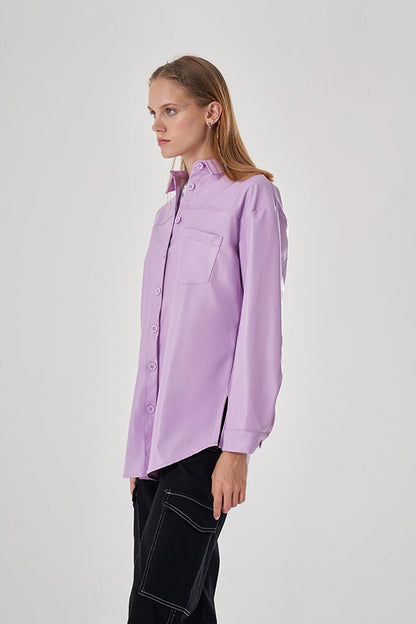 Colorful Lilac Shirt with Leather Detail