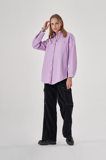 Colorful Lilac Shirt with Leather Detail