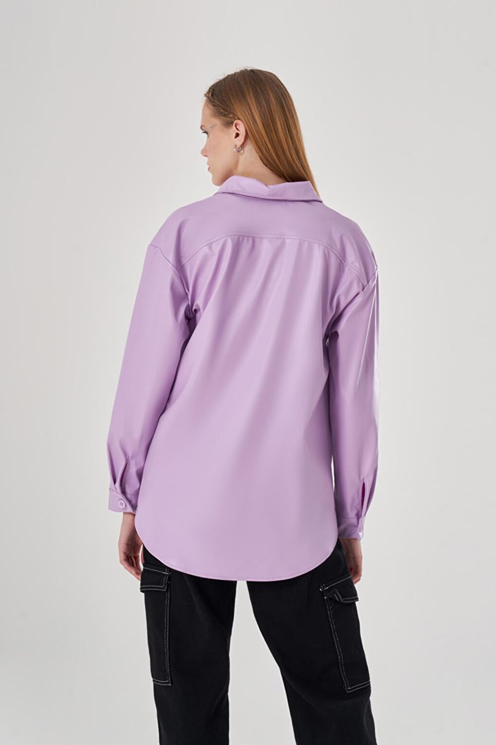 Colorful Lilac Shirt with Leather Detail