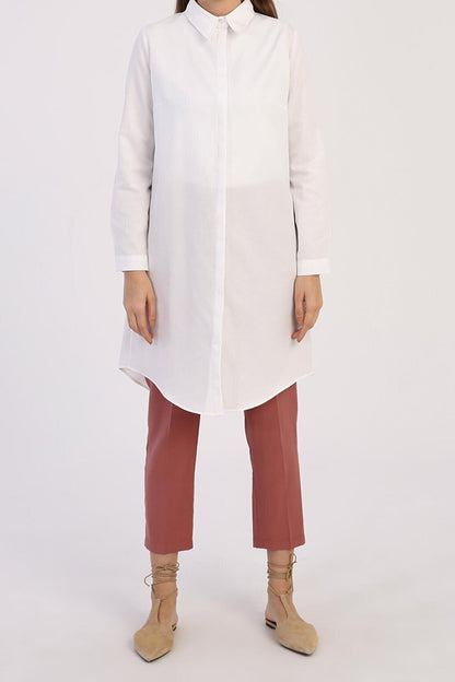 Basic Shirt Tunic with Ecru Hidden Placket