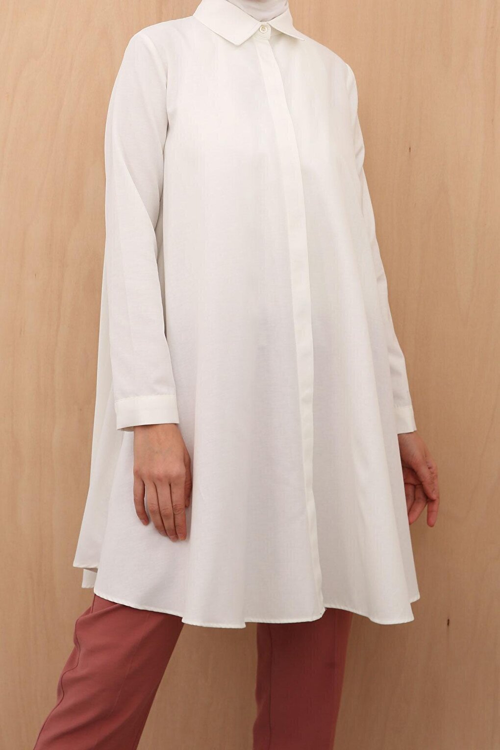 Ecru Basic Flared Shirt Tunic