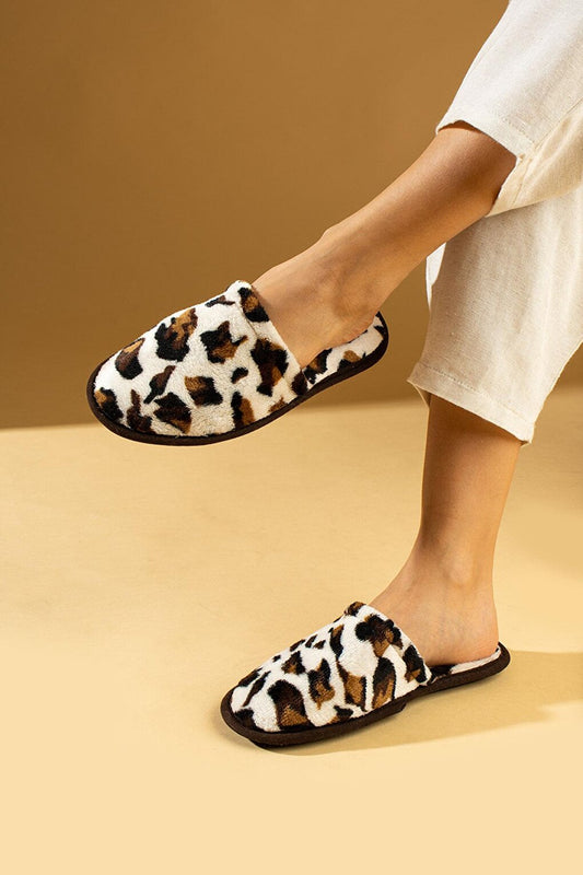 Warm Lining Leopard Patterned Comfortable Fit Women's Indoor Slippers LEO355Leopard