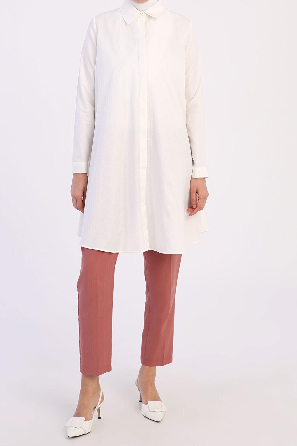 Ecru Basic Flared Shirt Tunic