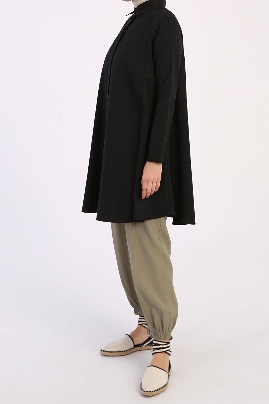 Black Basic Flared Shirt Tunic