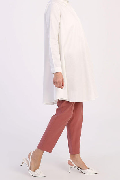 Ecru Basic Flared Shirt Tunic