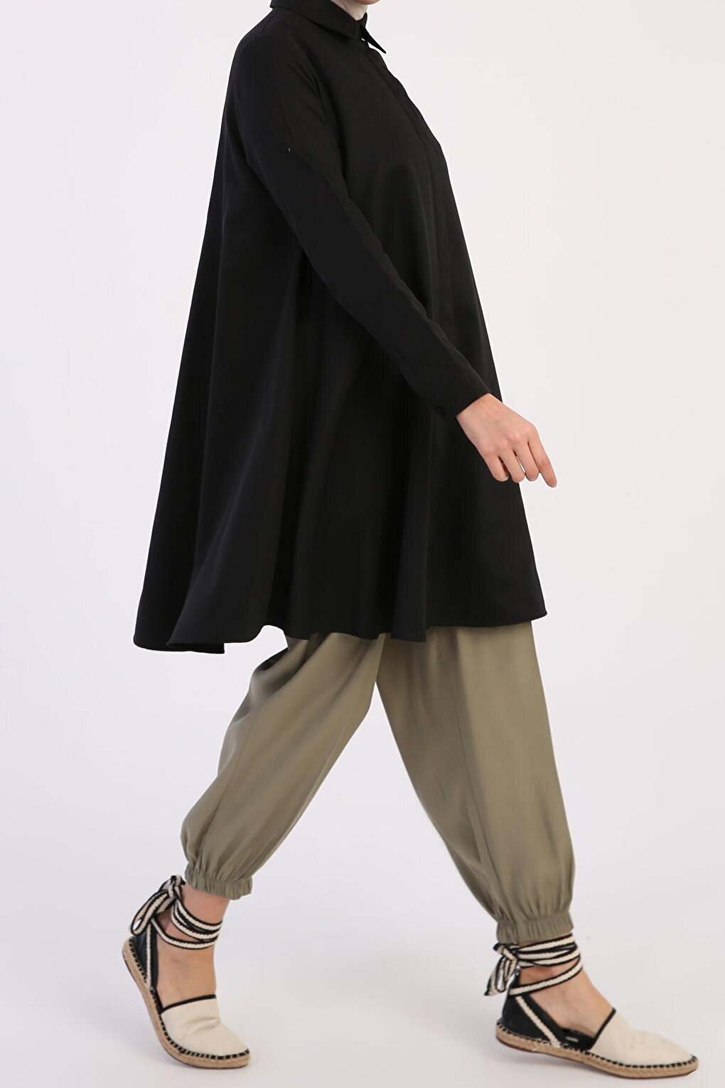 Black Basic Flared Shirt Tunic