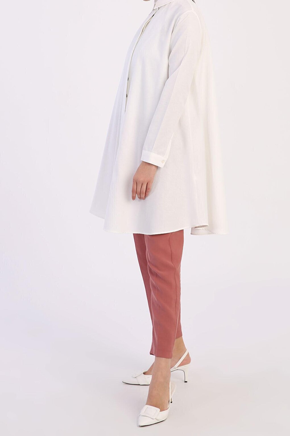 Ecru Basic Flared Shirt Tunic