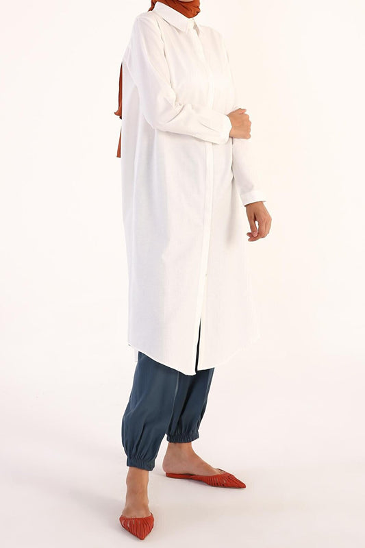 Ecru Hidden Placket Shirt Tunic