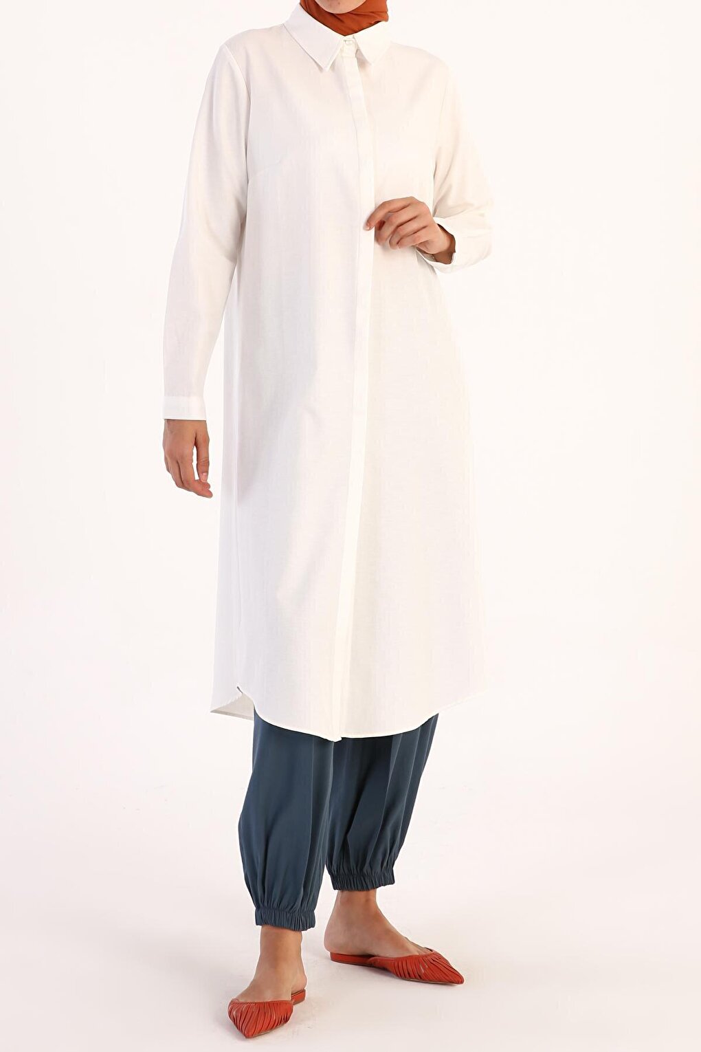 Ecru Hidden Placket Shirt Tunic