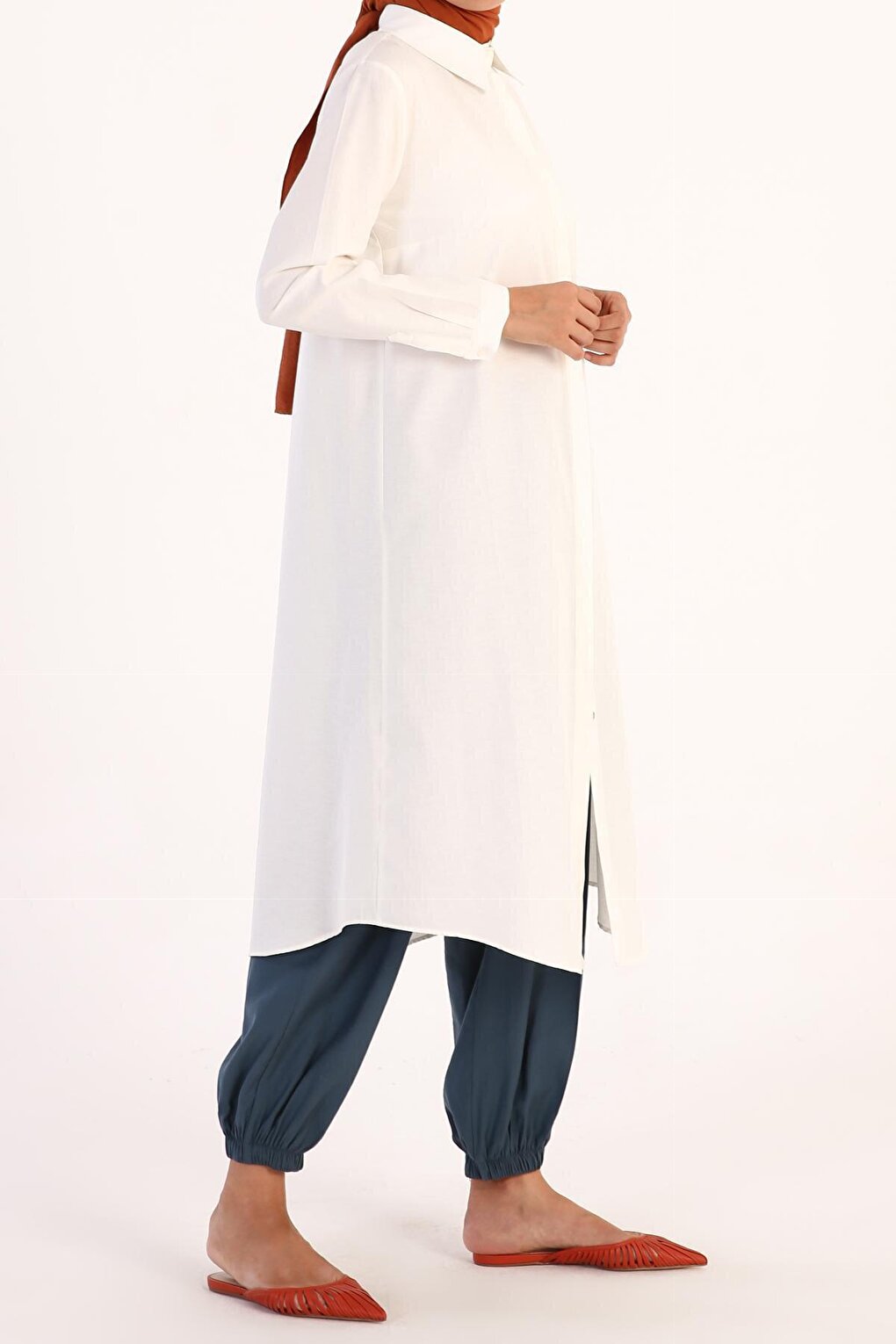 Ecru Hidden Placket Shirt Tunic