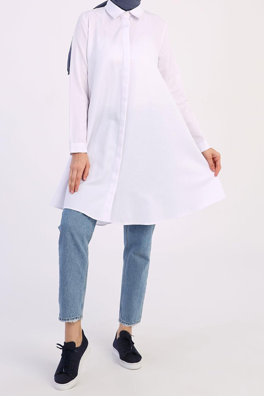 White Basic Flared Shirt Tunic