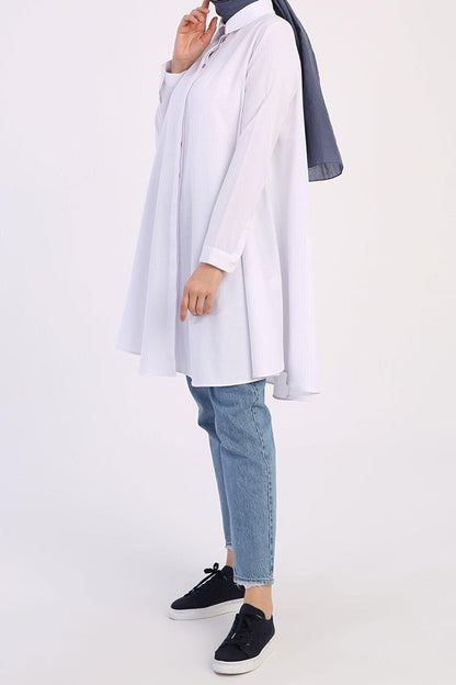 White Basic Flared Shirt Tunic