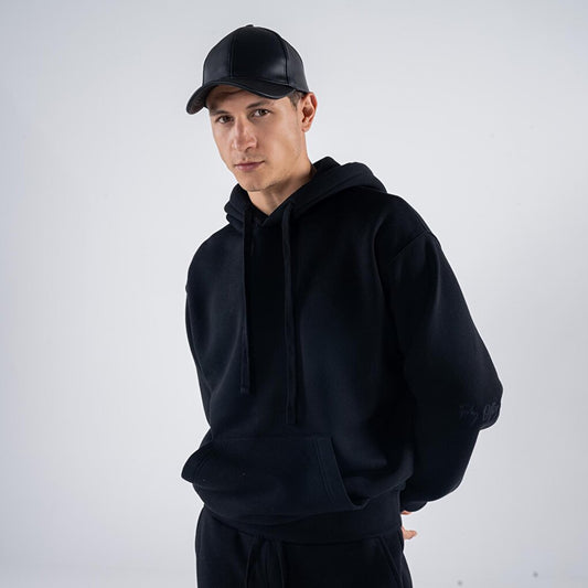 Agar Men's Black Kangaroo Pocket Hooded Oversize Hoodie Sweatshirt