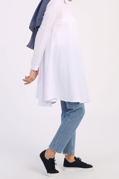 White Basic Flared Shirt Tunic